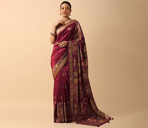 Kalki Fashion Wine Printed Kalamkari Saree