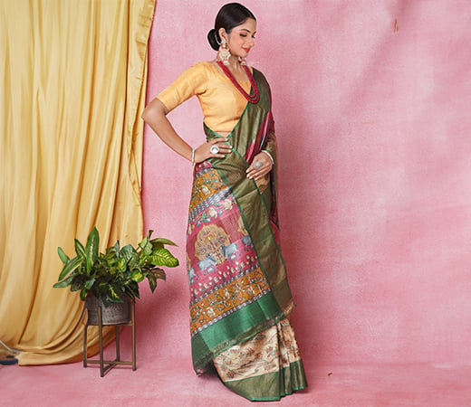 Unnati Silks Printed Bengal Tussar Silk Saree