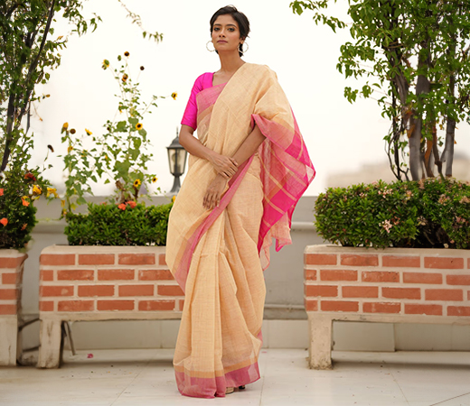 Unnati Silks Cream Pure Handloom Mangalgiri Cotton Saree