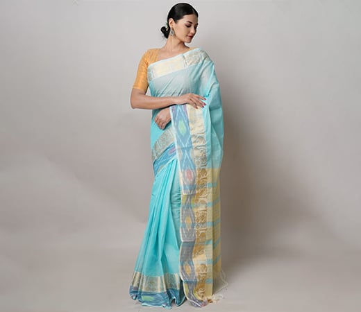 Unnati Silks Blue Pure Handloom Narayanpet Cotton Saree