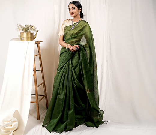 Teejh Lush Green Handloom Box Sequin Saree