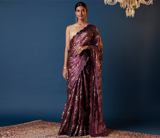Gajra Gang Purple Foil Printed Saree