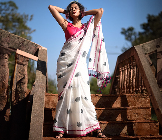 Suta White Printed Pure Cotton Saree