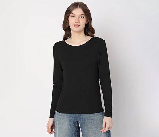 VERO MODA Women Black Casual Wear T-shirt