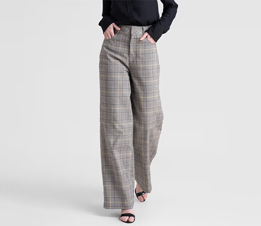 FableStreet Black And Beige Straight Fit Plaids Pants