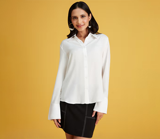 Twenty Dresses by Nykaa Fashion White Full Sleeves Solid Satin Shirt