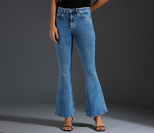 Mid Blue Bootcut High Waist Denims by Twenty Dresses by Nykaa Fashion