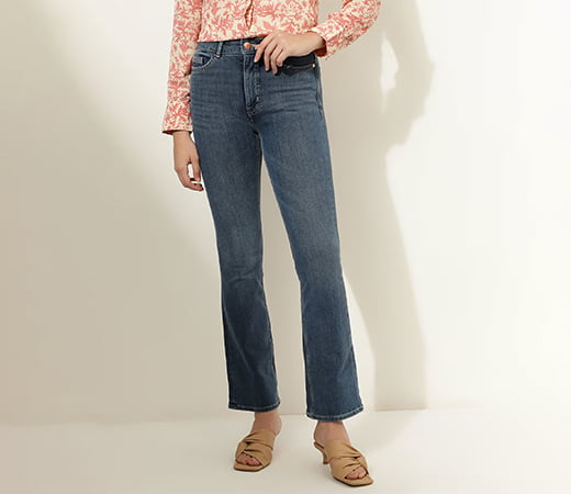 Cotton Mix Plain Wide Blue Jeans from Marks & Spencer