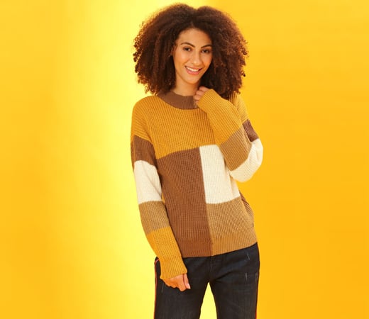 Campus Sutra Multi Color Women Colorblock Casual Sweater
