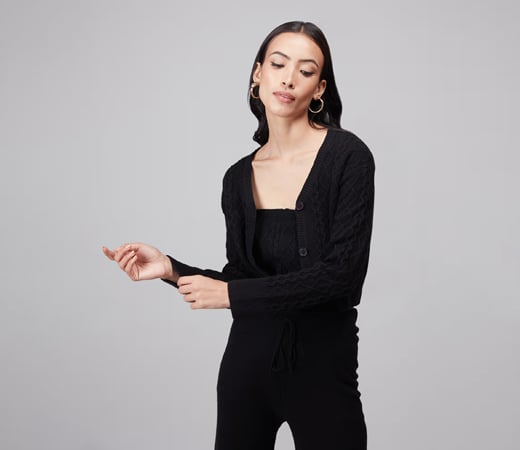 Twenty Dresses by Nykaa Fashion Black Solid Top And Cardigan