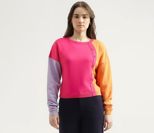 United Colours of Benetton Womens Regular Fit Round Neck Colorblock Sweater