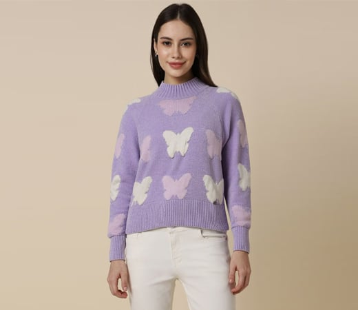 Allen Solly Lilac High Neck Casual Sweater