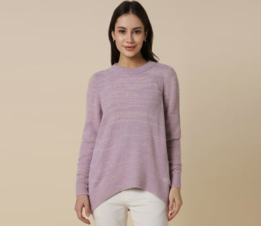 Allen Solly Pink Round Neck Casual Sweater
