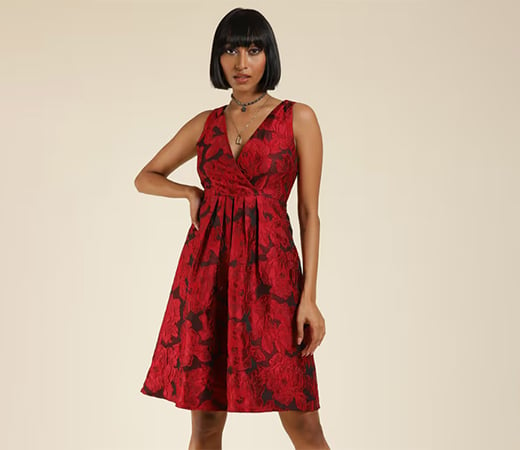Label Ritu Kumar Red Jacquard Short Dress