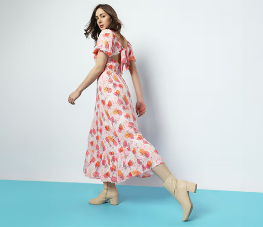 Vero Moda Pink Floral Tie-Up Midi Dress