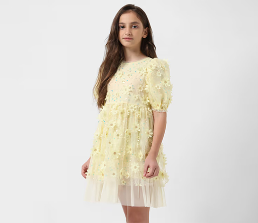 Vero Moda Girl Embellished Yellow Dress