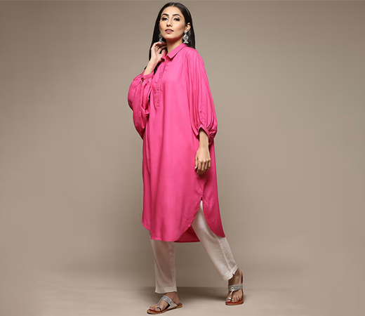 BIBA Womens Pink Printed Rayon Straight Kurta