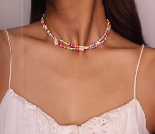 Two Layered Y2K Multi Color Beaded Necklace by Pipa Bella