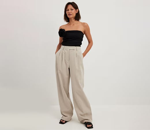 Pleated high-waisted beige linen pants by NA-KD