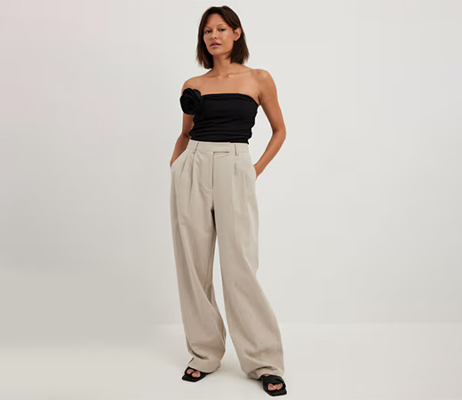 Pleated high-waisted beige linen pants by NA-KD