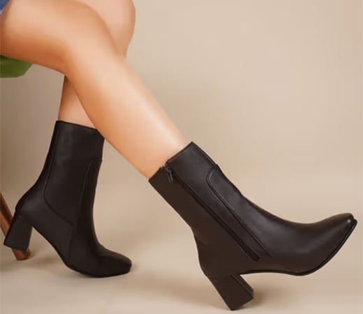 Ankle Length Brown Block Heel Boots by Shuz Touch