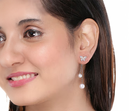 Crystal Studded Butterfly Earrings by Yellow Chimes