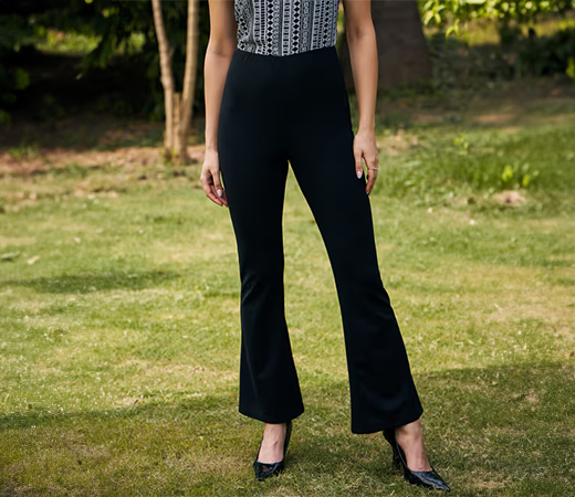  Black High Waist Fitted Bell Bottom by Kassually 