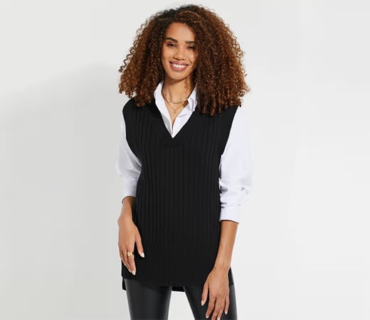 Black V-neck knitted vest sweater by Threadbare