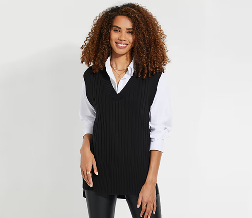 Black V-neck knitted vest sweater by Threadbare