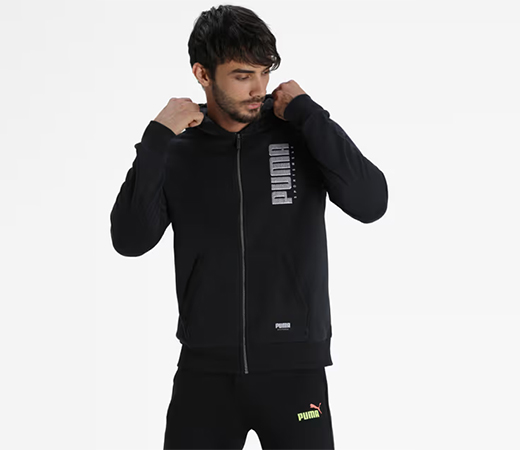 Athletics Fleece Zip-up Men’s Black Raglan Sleeves Hoodie by Puma
