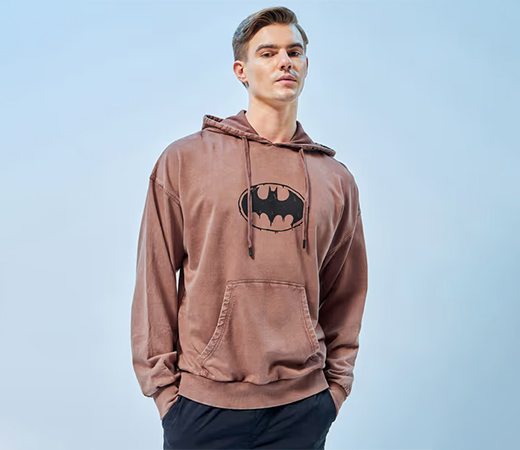 X Official DC Comics Merchandise Mens Brown Printed Oversized Hoodie by Bewakoof