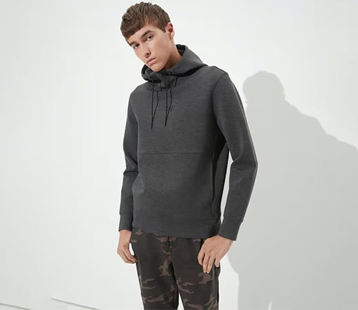 Solid Grey Hoodie With Drawstring Detail by American Eagle