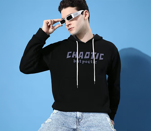 Black Solid Oversized Hoodie by Difference of Opinion