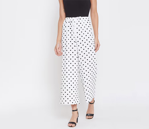 CRIMSOUNE CLUB Women's White Polka Dots Trousers