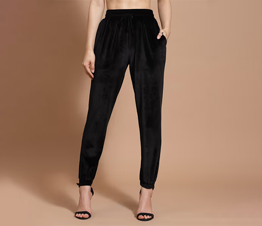 KASSUALLY Black Velvet Pleated Trouser