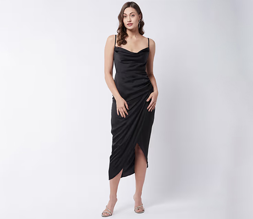 Magre Black Satin Sheath Dress