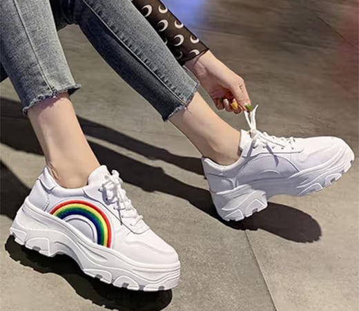 Shoetopia Minimalist Rainbow Style White Sneakers