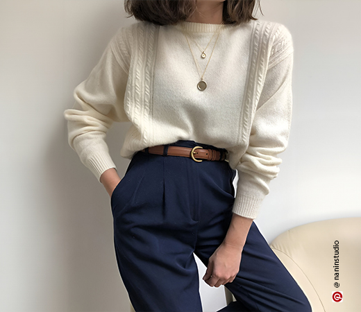 Woman wearing cardigan with trousers 