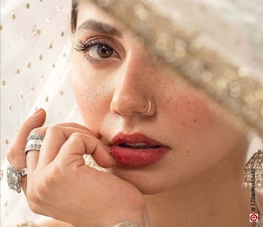 Mahira Khan wearing a silver hoop nose ring
