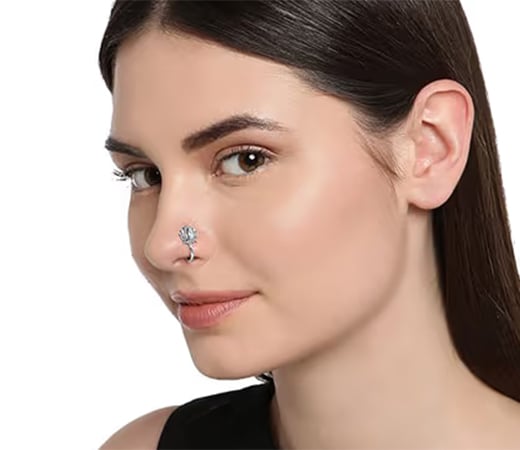 Combo Of 4 Antique Silver Tone Clip-On Nose Pins