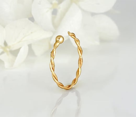 Sterling Silver Golden Twisted Nose Ring for Girls and Women