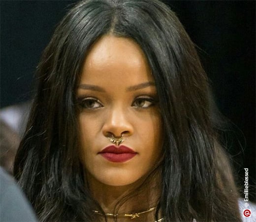 Rihanna wearing a golden septum nose ring