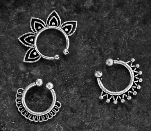Silver Plated Oxidised Septum Nose pins (Set of 4 )