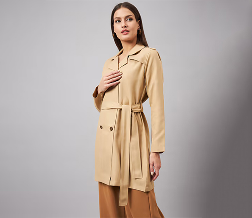 Style Quotient Solid Beige Trench Coat