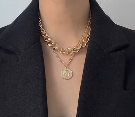 Joker and Witch Chain Link Gold Layered Necklace
