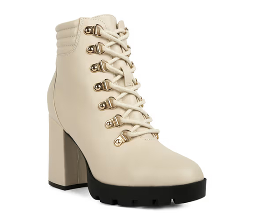 London Rag Beige Lace Up Block Heel Boots