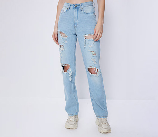 Cover Story Blue Ripped Straight Jeans