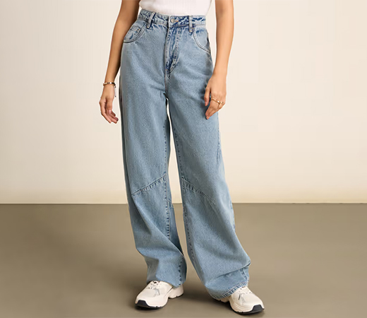 Twenty Dresses by Nykaa Fashion High Waist Baggy Wide Leg Denims