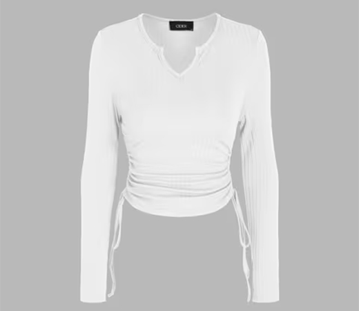 Round Neckline Drawstring Long Sleeve Tee by Cider