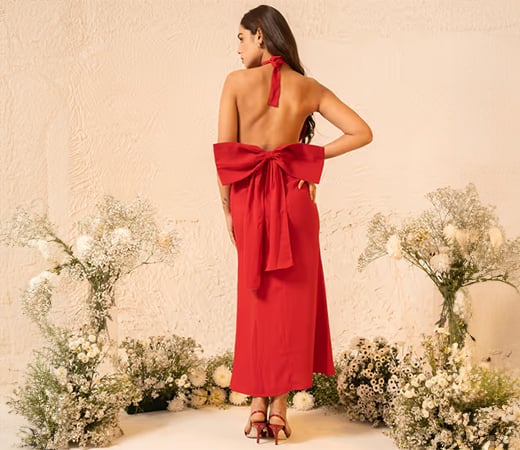 Red Dress with Detachable Bow by The Clothing Factory